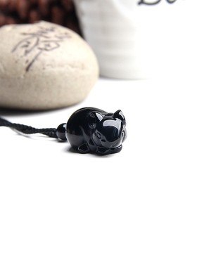 天然黑曜石生肖老鼠挂件鼠项链