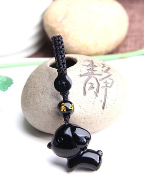 黑曜石生肖狗钥匙扣挂件挂坠
