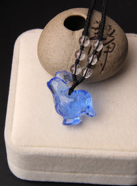 蓝水晶鸡吊坠项坠水晶鸡项链