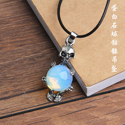 天然黑曜石蛋白石勾玉吊坠项链虎眼石松石挂坠时尚情侣水晶柱挂件 - 图2