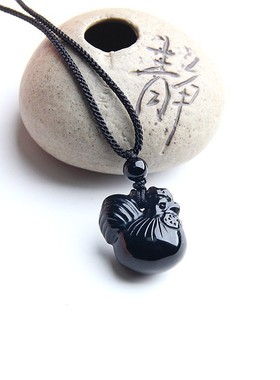 天然黑曜石鸡生肖水晶鸡挂件挂坠