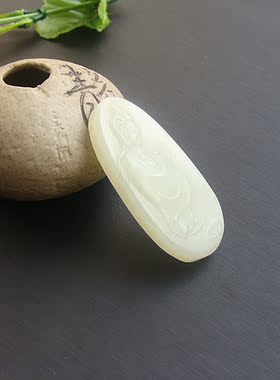 天然和田玉观音吊坠玉石