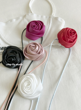 小众设计手工玫瑰撞色颈花项链
