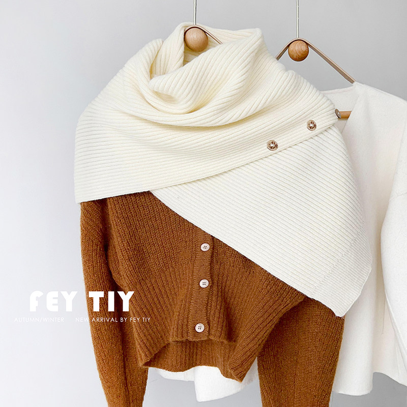 瑞典专柜新款金扣披肩围巾 ins风保暖针织毛线斗篷空调间护颈围脖,淘宝优惠券,粉丝福利购,淘宝优惠卷