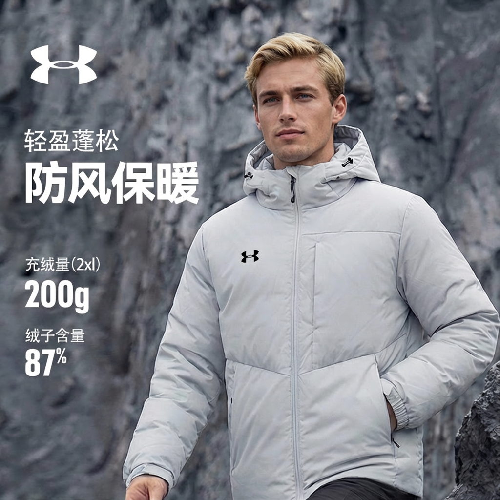 安德玛加厚羽绒服男冬季新款运动休闲防风保暖连帽夹克外套上衣女,淘宝优惠券,粉丝福利购,淘宝优惠卷