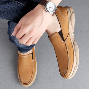 男鞋秋季男士休闲皮鞋真皮一脚蹬懒人鞋中‮斯凯奇官方旗舰店官网
