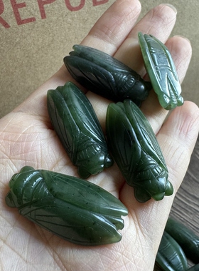 库存近一二十年纯手工雕苏工天然和田玉碧玉蝉配饰单个挂件