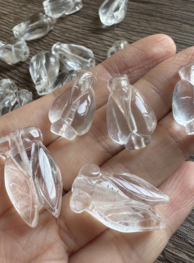库存近几十年天然白水晶翁仲玉蝉挂件diy吊坠玉佩料子润单个价