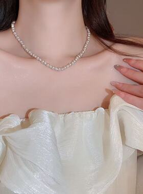 GROWUP轻奢珍珠项链女水晶镶嵌小众设计感锁骨链时尚高级感项链