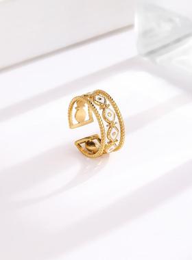 欧美个性宽面镂空开口可调节钛钢