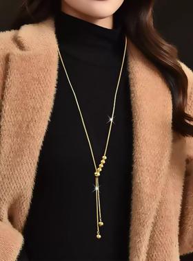 欧美个性小圆珠流苏钛钢项链女