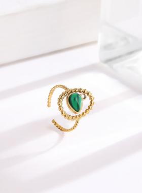 复古气质祖母绿开口可调节钛钢