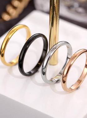 钛钢戒指女锆石光面玫瑰金指环