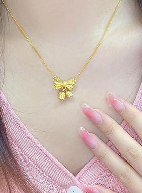 简约时尚蝴蝶结铃兰花钛钢项链女