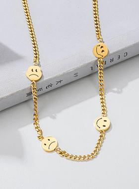 欧美项链潮钛钢嘻哈笑脸圆牌个性