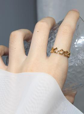 欧美热款钛钢防掉色戒指女星星