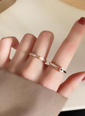 日韩黑白贝壳钛钢戒指韩版冷淡