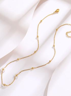 日韩小清新珍珠花朵钛钢项链女