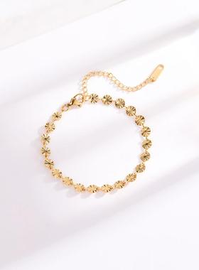 简约百搭圆片压花钛钢手链女生