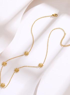 气质花卉清新钛钢项链不掉色女