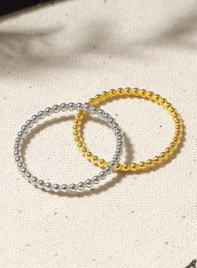 圆形小钢珠钛钢戒指ring女戒女轻