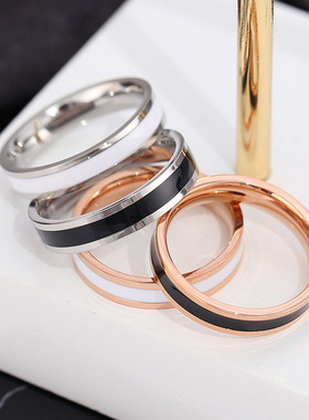 日韩简约ins风钛钢滴胶戒指女情侣对戒不锈钢手指环钻石热款