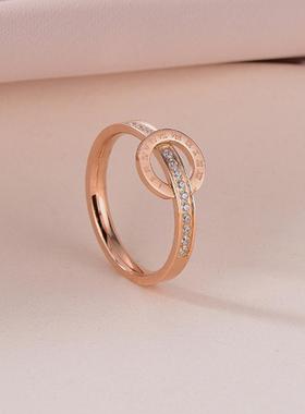 韩版简约钢戒指女ins风玫瑰金