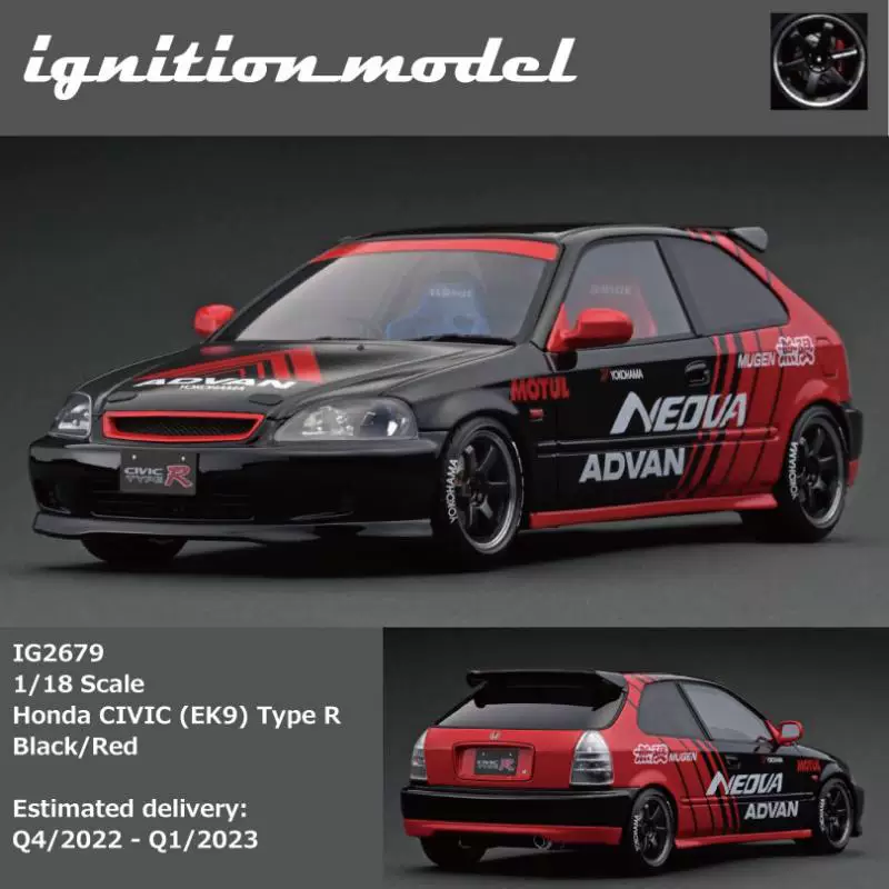 IG IGNITION 1:18 Honda CIVIC Civic EK9 Type R бесконечная ADVAN смоленная модель автомобиля