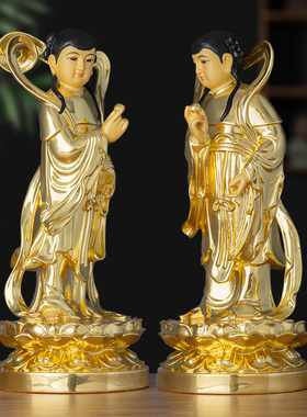 铜贴金金童玉女善财童子龙女摆件