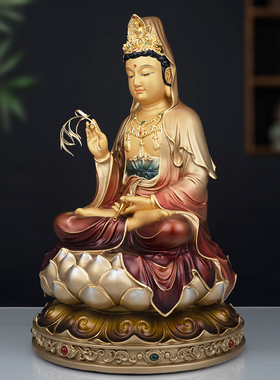 黄铜太古彩观音佛像供奉摆件