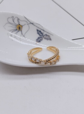 K213夸张质感时尚潮流气质名媛街拍黄铜锆石创意金属镀真金戒指