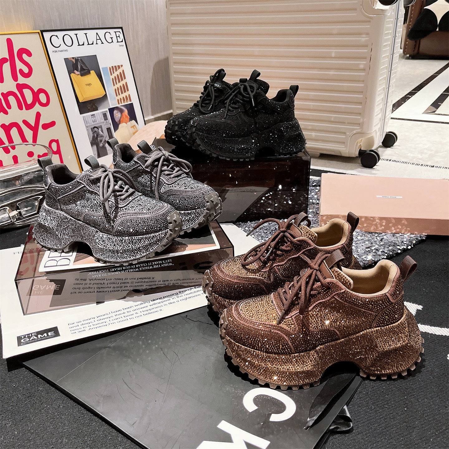 欧货满钻水钻老爹鞋女2025秋冬新款厚底松糕鞋显脚小满钻休闲鞋潮,淘宝优惠券,粉丝福利购,淘宝优惠卷