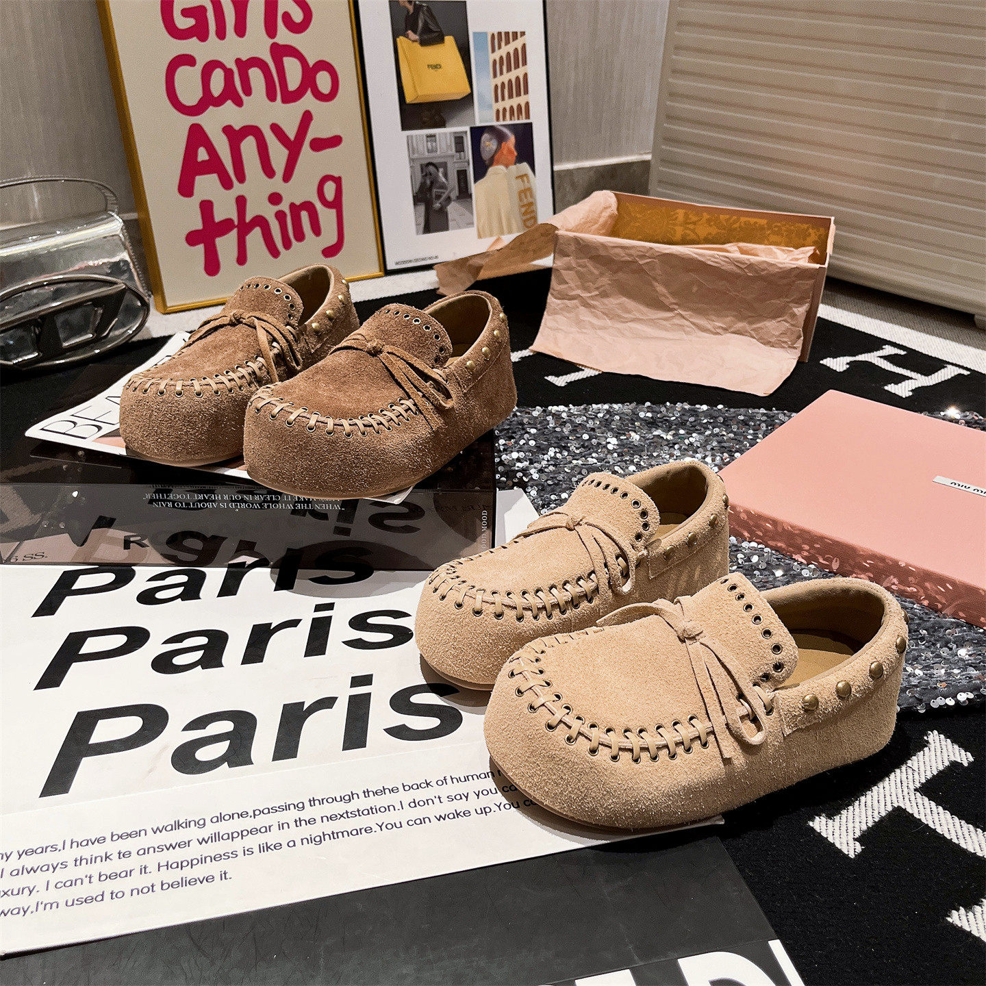 真皮版~大头编织铆钉蝴蝶结豆豆鞋勃肯鞋乐福鞋一脚蹬平底鞋女鞋,淘宝优惠券,粉丝福利购,淘宝优惠卷