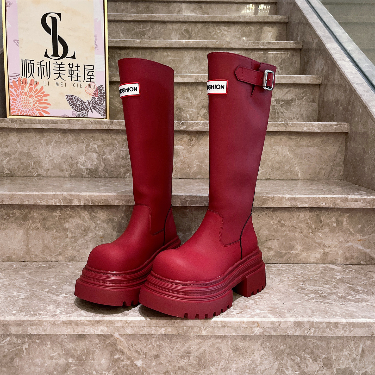 European letter decorated platform Martin boots for women