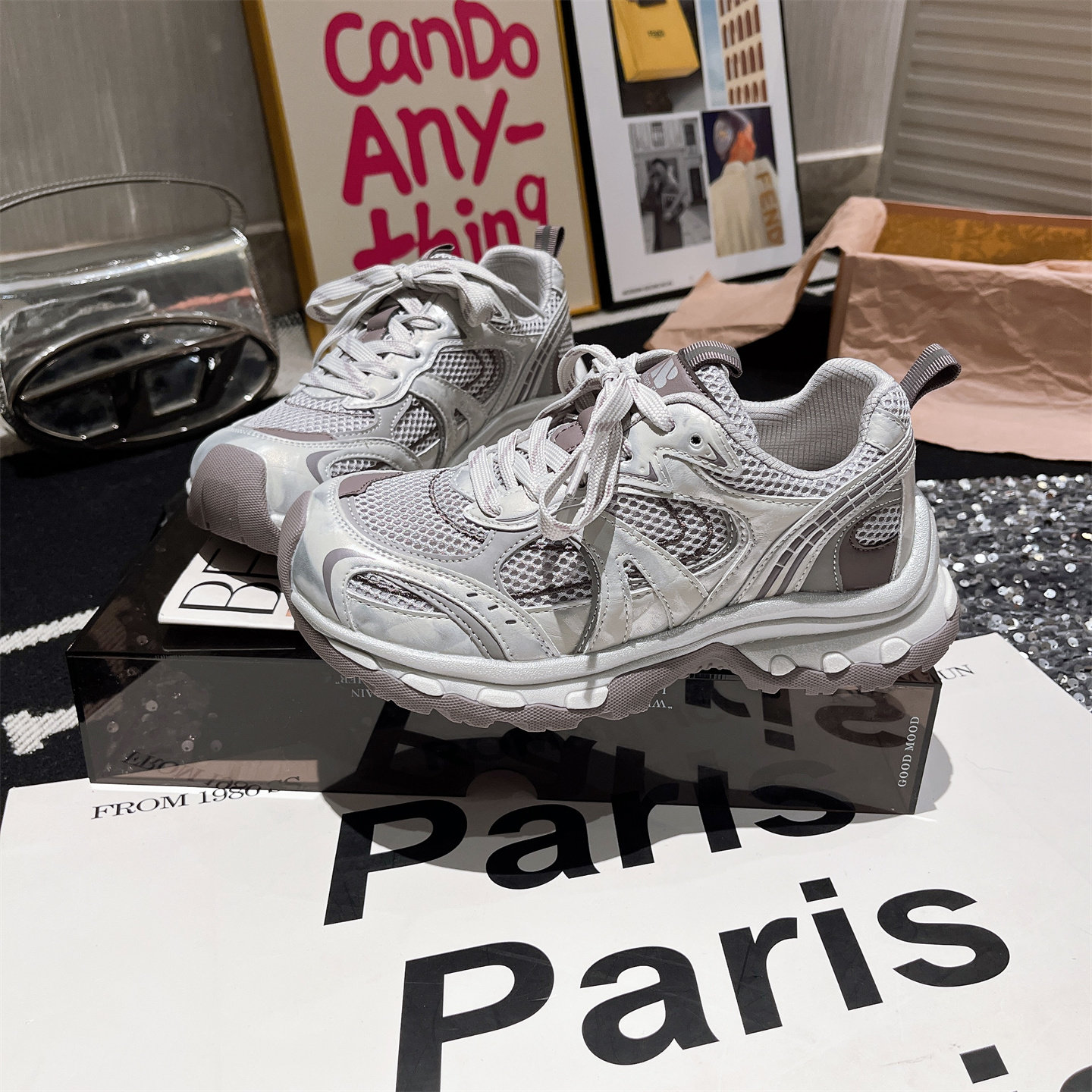 真皮版~韩版ins超火银色厚底松糕显瘦显脚小老爹鞋运动鞋休闲鞋女,淘宝优惠券,粉丝福利购,淘宝优惠卷