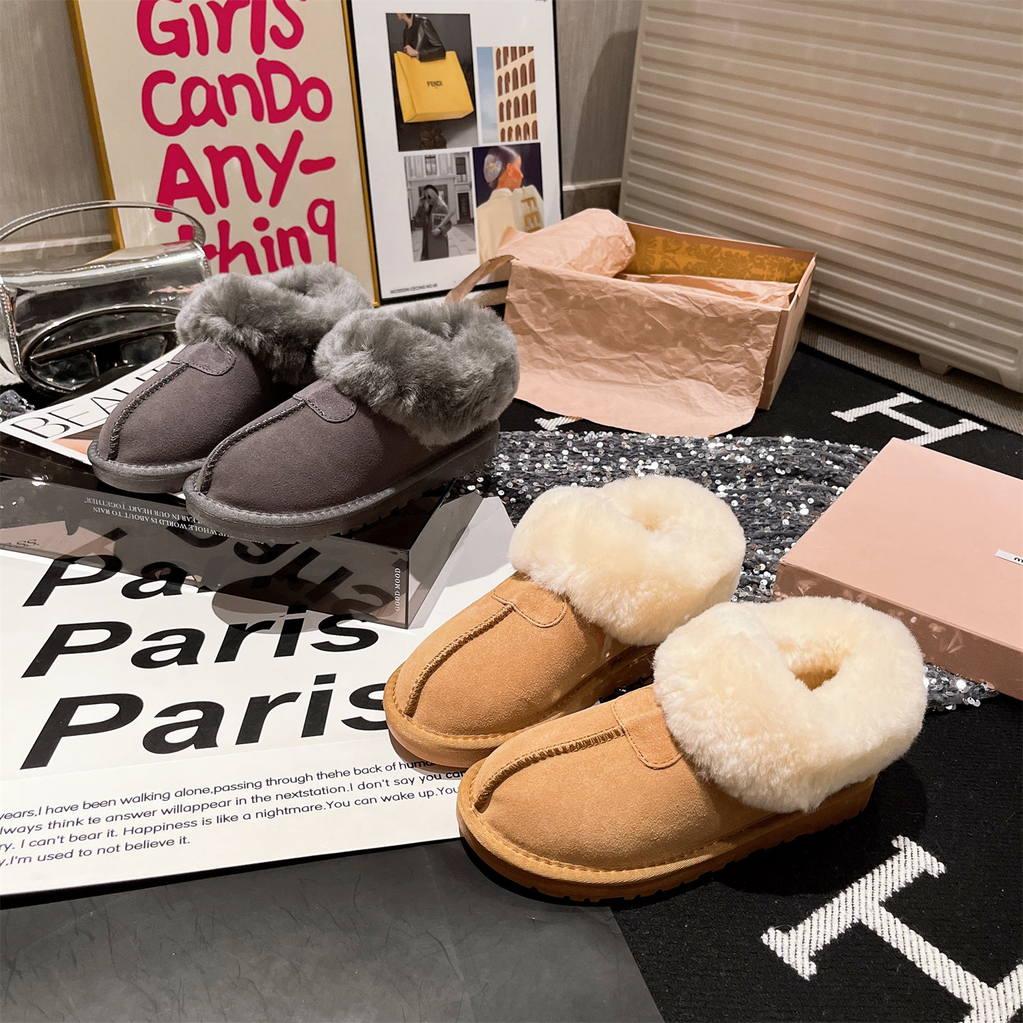 2025年新款真皮羊羔毛毛鞋一脚蹬雪地棉靴懒人乐福鞋加厚平底女鞋,淘宝优惠券,粉丝福利购,淘宝优惠卷