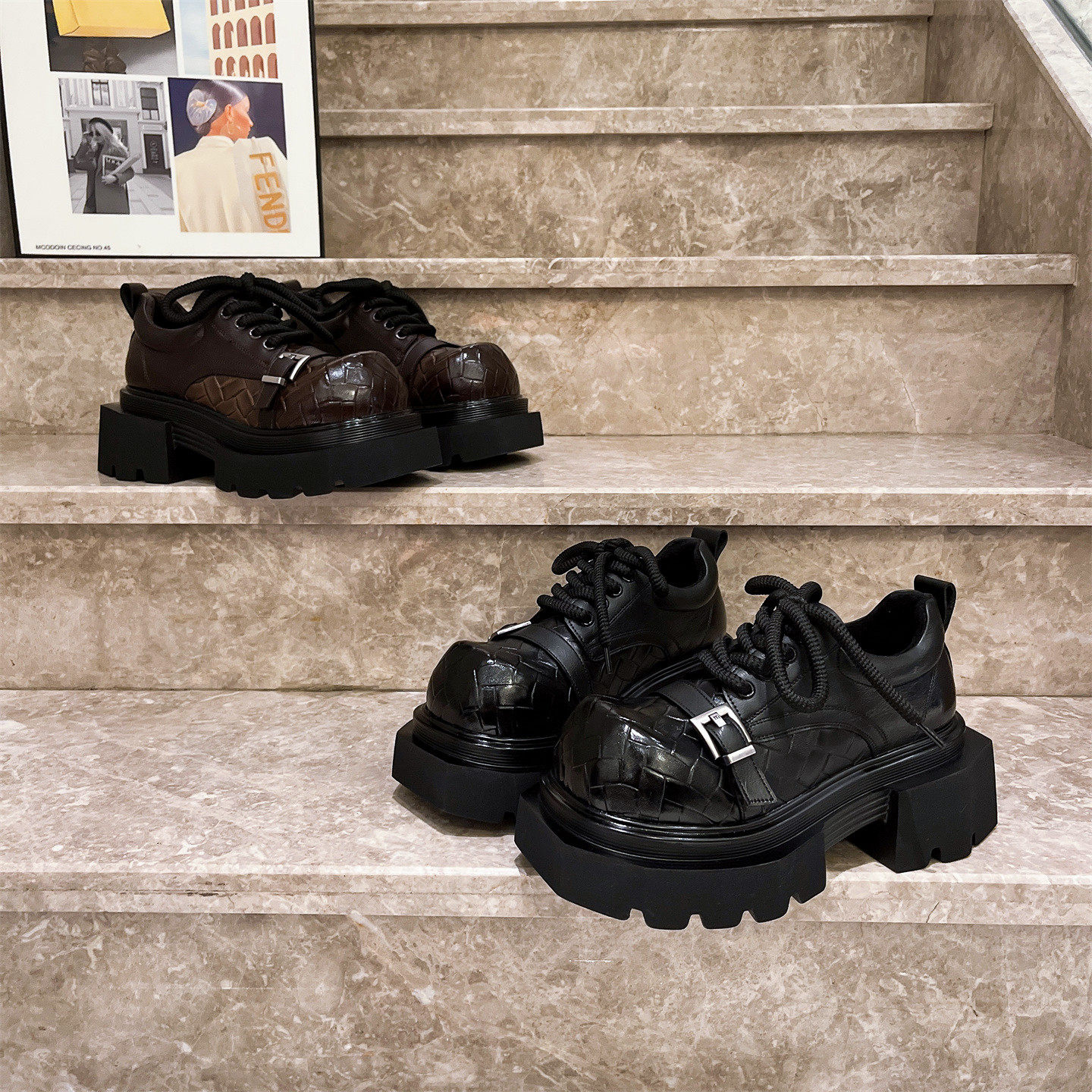 真皮版~英伦编织厚底德比鞋女金属扣系带7cm大头鞋学院风JK小皮鞋,淘宝优惠券,粉丝福利购,淘宝优惠卷