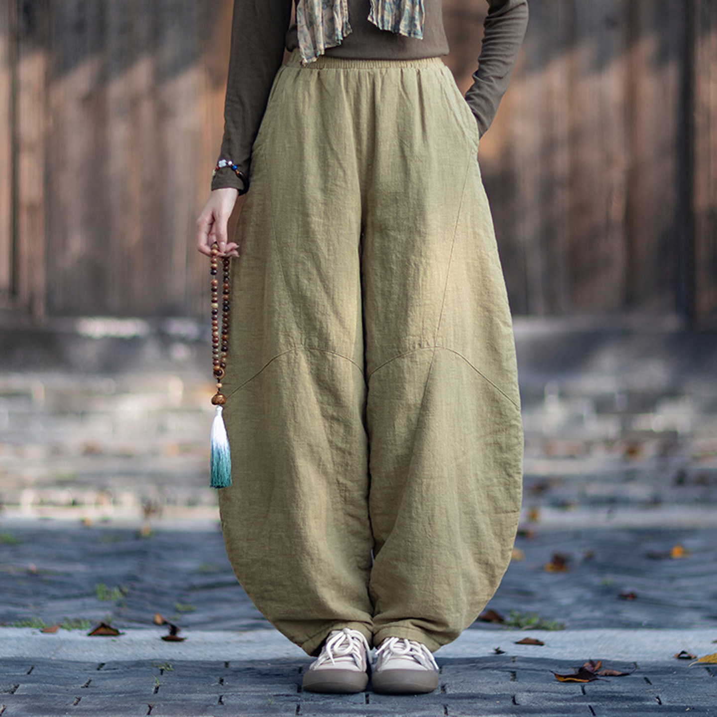 新中式棉麻裤子秋冬太极打坐禅修裤夹棉加厚灯笼裤女新款外穿棉裤,淘宝优惠券,粉丝福利购,淘宝优惠卷