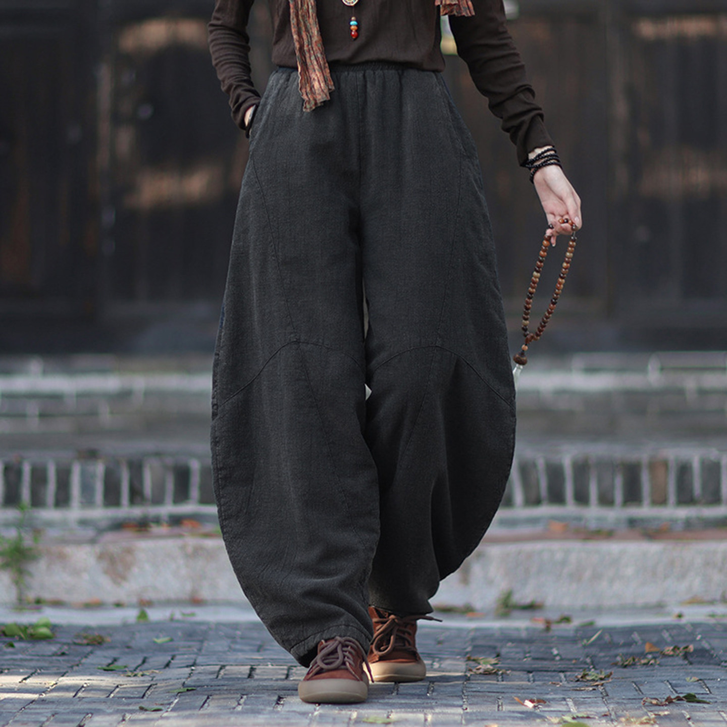 新中式棉麻裤子秋冬太极打坐禅修裤夹棉加厚灯笼裤女新款外穿棉裤,淘宝优惠券,粉丝福利购,淘宝优惠卷