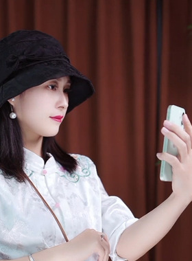 新款夏季香云纱帽子女防晒渔夫帽防紫外线轻奢国风百搭时尚遮阳帽