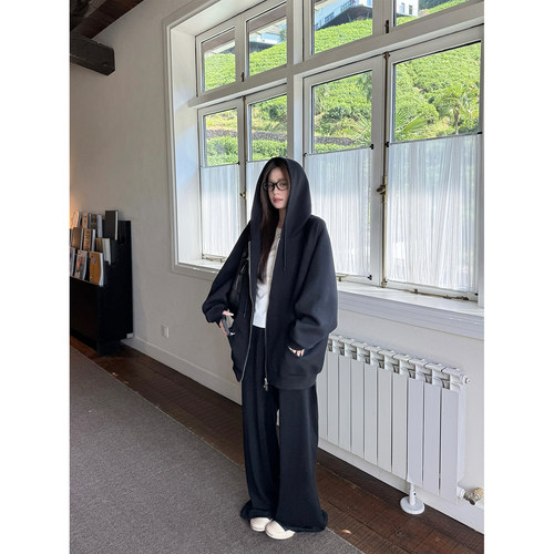 superniniyy 素颜卫衣 万能好穿的高克重复合拉链连帽卫衣外套女 - 图2