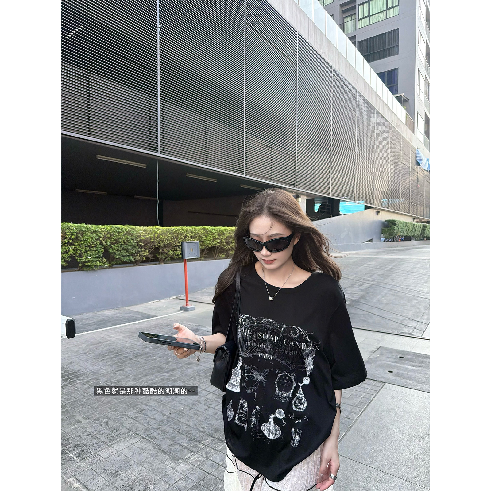 superniniyy 斑驳做旧tee酷酷文艺感做旧复古图案宽松短袖T恤女夏