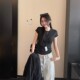 Superniniyy's must-have glutinous wool wool front-shoulder slim version round neck slim short-sleeved bottoming T-shirt for women
