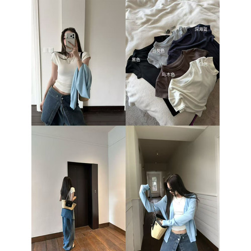 '升级正肩tee'进口醋酸羊毛呼吸感弹力显瘦直角肩修身圆领短袖T恤 - 图2