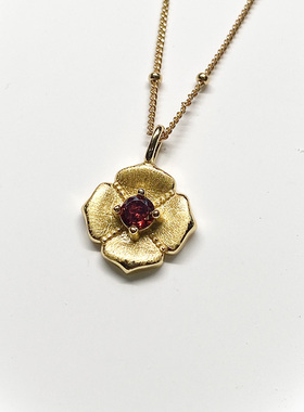 西子美美女S925银电镀18K金石榴石花朵项链复古时尚大气送礼链子