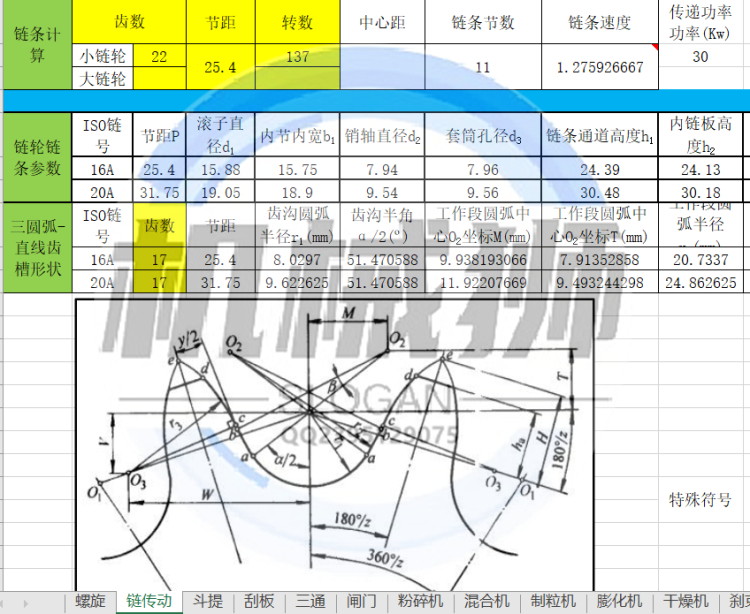 链轮传动设计大全强度参数齿廓标准excel表格软件自动计算维护 - 图1