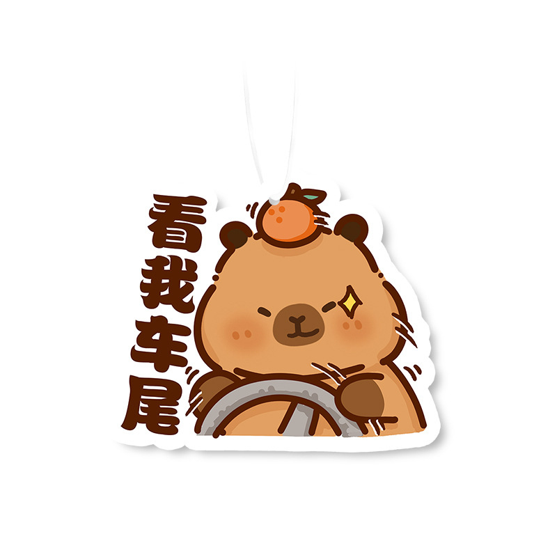 水豚汽车香水片卡皮巴拉车载香薰片后视镜车挂家居衣橱除味香氛卡 - 图3