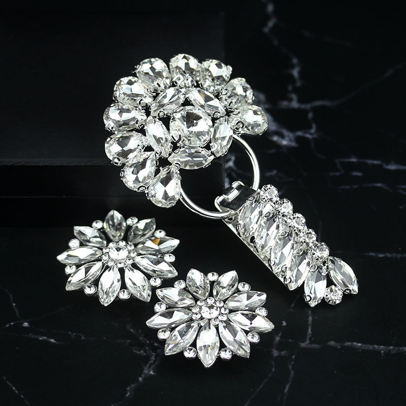 新款高档水貂皮草大衣鸭嘴扣裘皮领口装饰对扣扣搭扣子水钻纽扣女 - 图1