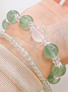 手串拉丝绿萤石葡萄石白水晶手串