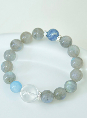 灰月光海蓝宝奶白晶蓝晶石手串